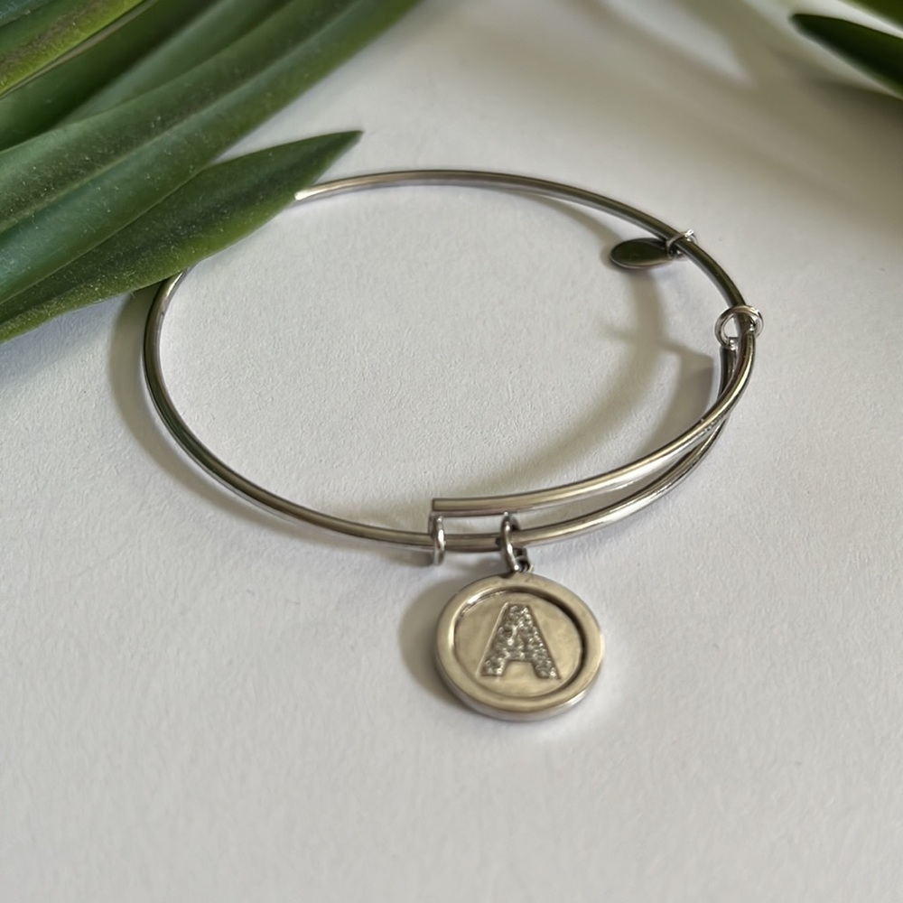 Silver Color Bangle Bracelet With “A” Initial Rou… - image 2